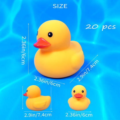 Kalafona Waterproof No Squeak No Hole No Bebe Noise 20 Pcs 3 Inch Rubber Funny Yellow Ducky Duck Bath Pool Toy Without Hole for Kid Shower Bathtub Toy Birthday Party Decor Cake Topper in Bulk