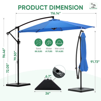 NEWBULIG 10FT Patio Umbrella with Base Included, Offset Cantilever Outdoor Patio Table Umbrella, UV Protection, Fade Resistant Fabric, Easy Tilt Adjustment for Pool, Deck, Garden, Backyard, Blue