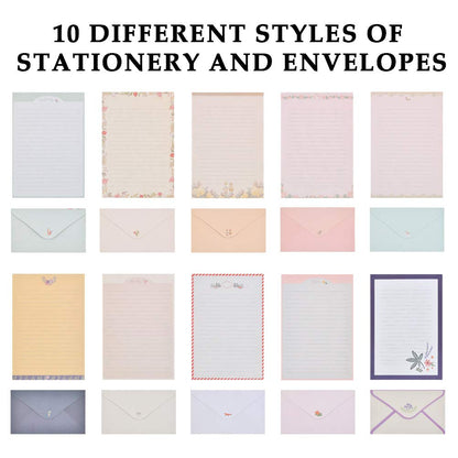 Stationery Letter Paper and Envelopes Set, 60 Sheets Cute Letter Writing Paper & 30 Lovely Envelopes, 10 Different Flora and Fauna Printed Design, Double-sided Printing, A5 Size