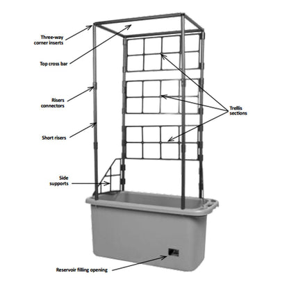 Hydrofarm GCTR 10 Gal Tomato Garden Planting Grow System with 4 Foot Trellis Tower on Wheels for Indoor/Outdoor Climbing Vines, Flowers, and Gardens