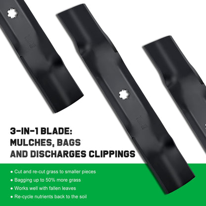 Grasscool GY20852 Mulching Blades with 7 Star Mounting Pattern for John D-eere 48 inch Deck Mower E140 D140 D160 E160 E170 E150 LA145 LA140 48" Zero Turn Lawn Tractor Replace GX21784