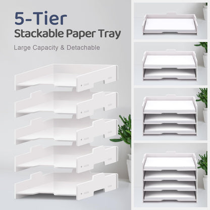 SONGWAY 5-Tier Stackable Paper Tray - File Organizer for Desk, Paper Sorter, Desktop Letter Trays, Workspace Desk Organizer Trays for Home Office School