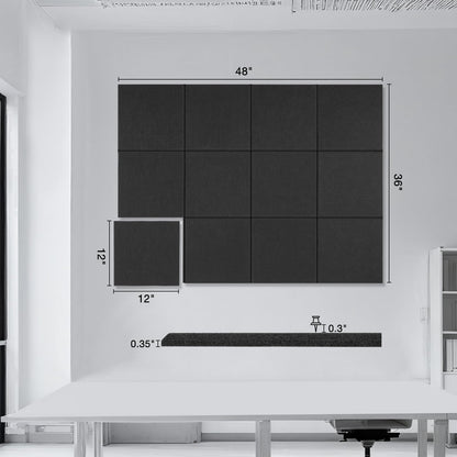 Large Cork Boards for Walls, 48" x 36", 12 Pack Bulletin Boards Alternative, Cork Board for Office, Black Felt Wall Tiles, with Removable Nano-Adhesive and Pushpins