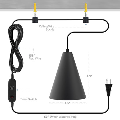Bstrip Hanging Grow Lights for Indoor Plants, 25W Full Spectrum Hanging Plant Light with Timer &16.4FT Power Cord, 3000K Black Pendant Grow Light for Indoor Plant,Tall Plant Garden, Flowers,Greenhouse