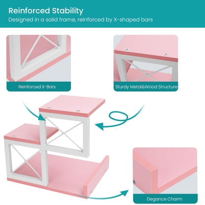 ELITEROO Desktop Shelf, Aesthetic Desk Organizer Table Top Mini Bookshelf, 3 Tier Wooden Desk Supplies Organizers and Storage Stand Cubicle Accessories for Women Office, Pink