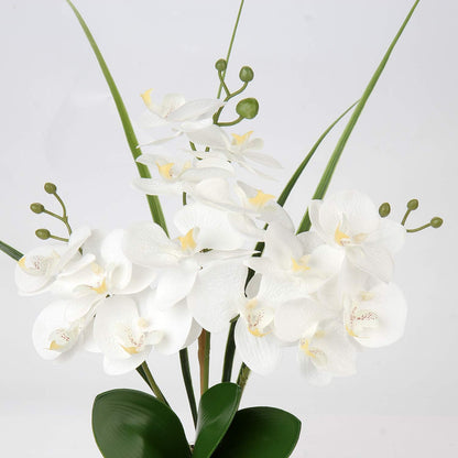 Briful Orchids Artificial Flowers, 20'' White Faux Orchid with Silver Vase Fake Phalaenopsis Flowers for Home Table Living Room Office Kitchen Decor