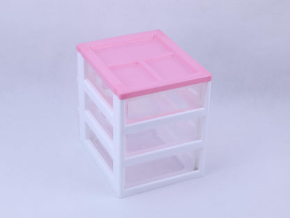 Pink 3-Tier Desk Organizer for Girls – Compact Plastic Storage Box for Makeup, Jewelry, School Supplies & Art Crafts – Cute Desktop Tidy for Bedroom Vanity or Dorm Room (Classical)