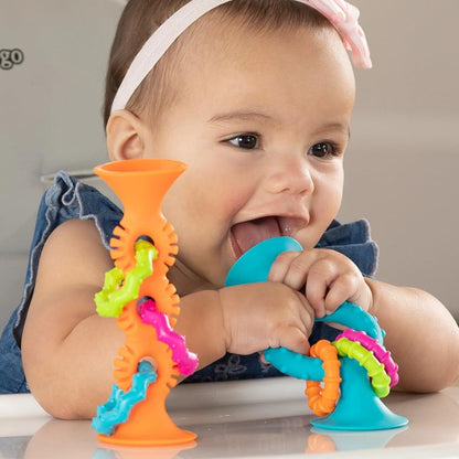 Fat Brain Toys PipSquigz Combo Set - 2 PipSquigz Loops, 3 Rattling Pip Squigz, Zippered Storage Case -BPA-Free Silicone Fidget Toys for Girls and Boys