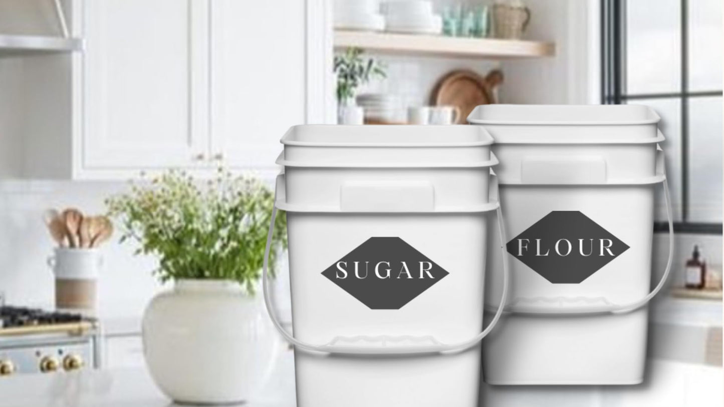 House Naturals 4 Gallon Square Food Grade Bucket Pail with Plastic Handles and Lid (Pack of 3) Made in USA containers (White)