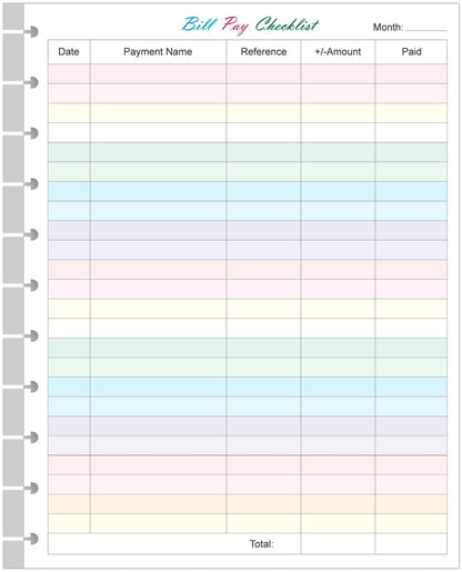 A4 TUL Bill Payment Checklist Refills - 50 Sheets/100 Pages Letter Size Monthly Budget Forms for 11-Disc Discbound Budget Planners, 8.5" x 11"
