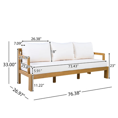 Christopher Knight Home Bayah Acacia Wood Outdoor 3 Seater Sofa with Cushion, Solid Wood Patio Sofa with Removable Cushion, Comfy Lounge Sofa for Patio Furniture Set, Natural Teak+Beige