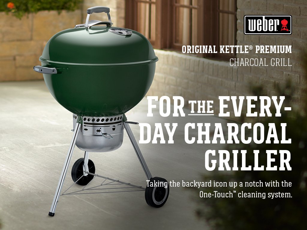 Weber Original Kettle Premium Charcoal Grill, 22-Inch, Green – Outdoor BBQ Grill with Built‑In Thermometer, Heat Control Dampers & One‑Touch™ Cleaning System