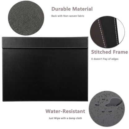 KINGFOM Ultra-Smooth PU Leather Desk Pad & Mat Office Desk Drawing & Writing Board A3/ A4 File Paper Clip Table Protector Mat on Top Large 24''x18'' (Black)
