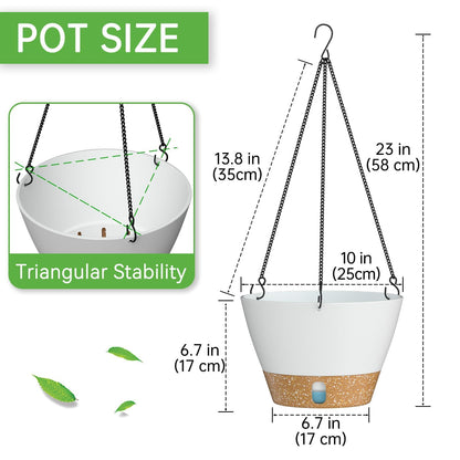 ZMTECH 2 Pack 10 Inch Hanging Planters for Indoor Plants, Modern White Hanging Planter with Visible Water Level Window & Metal Chain, Decorative Plant Hanger Indoor for Spring Balcony Decor