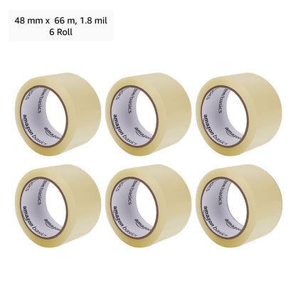 Amazon Basics Shipping Packing Tape for Moving and Sealing Boxes, Clear, 1.9 in x 60.3 yards, 1.8mil Thickness, 6 Rolls