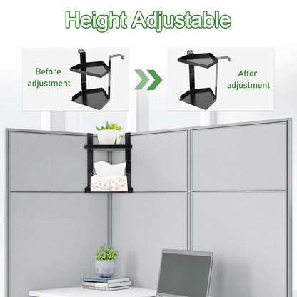 Olpchee Office Cubicle Shelf, Cubicle Storage, Shelf Organizer Accessories, Height Adjustable Hanging Corner Shelf with Adjustable Hooks (Black, Double Layer)