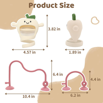Baby High Chair Suction Toys Teething Chew - Silicone Apple Teething Relief Toys Silicone Teethers Table Toys, Food Grade Silicon for 6 12 18 Months(Beige)