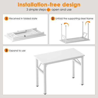 Need 31.5 Inch Folding Computer Desk for Small Spaces, White Study Foldable Writing Table for Home Office, Bedroom, Dorm Room & Student, No Assembly
