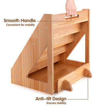 Old Canal Montessori Bookshelf, Kids Bookshelf and Toy Storage Organizer with Deep Sleeves, Toddler Book Shelves with Handle & Anti-Tilting Design, 5-Tier Pine Book Shelf for Kids Rooms, Nursery