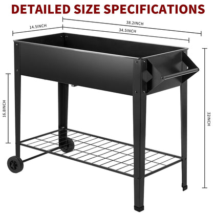 DNKMOR 32" Tall Raised Garden Bed Outdoor with Wheels & Storage Shelf or Mobility,Mobile Anti-Rust Steel Planters for Outdoor Plants,Planter Box for Vegetables/Flower/Herbs,Patio-Balcony-Backyard