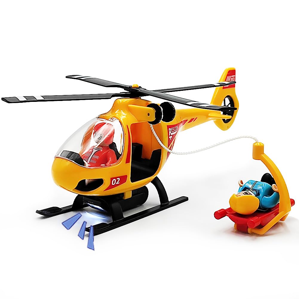 Wooden Train Cars Track Accessories Set Plane Toy with Light and Sound for Train Toys for 3-5-7 Boys Girls Years Old(Rescue Helicopter（with Light and Sound）)