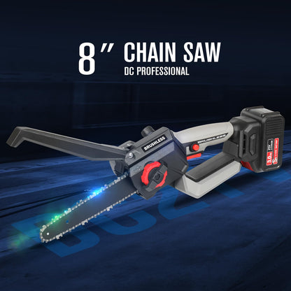 8 Inch Mini Chainsaw Cordless, 1150W 5000RPM Brushless Handheld Electric Chain Saw with Chain Guide Plate 2x3.0A Batteries and Other 6 Accessories, for Tree Branch Wood Cutting, Garden Tools Gift