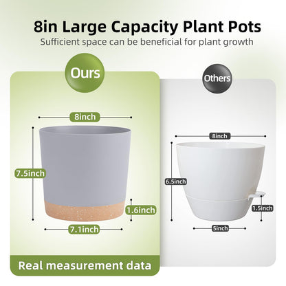QCQHDU 8 inch Plant Pot, 2 Pack Planters for Indoor Plants with Drainage Holes & Saucer, Outdoor Flower Pots Home Garden Modern Decor