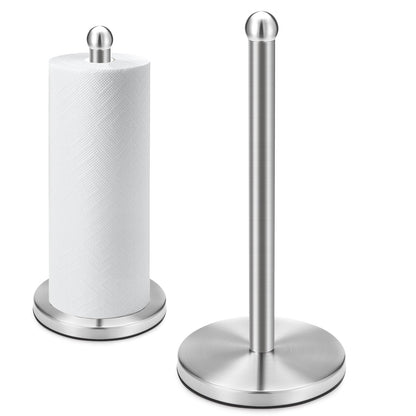 DAWNER Paper Towel Holder Countertop, Freestanding Kitchen Paper Holder Stand, One-Handed Tear, Stainless Steel, Paper Towel Dispenser with Weighted Base for Standard Towel Rolls, Brushed Nickel