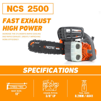 NEO-TEC 12 Inch Top Handle Gas Chainsaw 25.4cc 2-Stroke Portable Small Gas Powered Chain Saws Motosierra De Gasolina for Tree-climbing Tree Pruning Wood Cutting Firewood Preparation Yard Maintenance