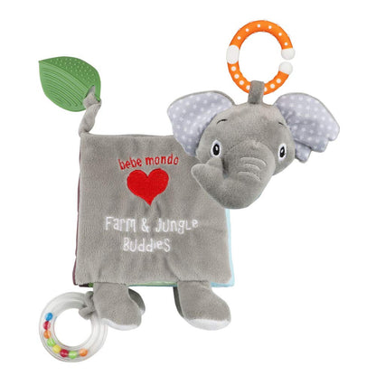 Elephant Touch and Feel Baby Books Toys 0-6 Months, Loveys Crinkle Books for Babies,Infant Toys 6-12-18 Months 1-2 Year Old, Baby Shower Easter Gifts Soft Cloth Book Teething Rattle for Boys Girls
