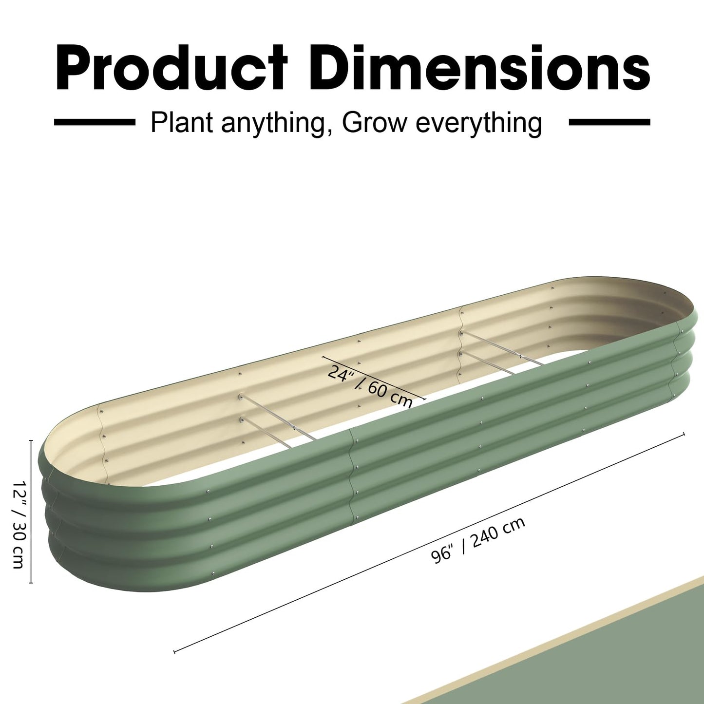 IDEA FAMILY 8x2x1ft Oval Galvanized Raised Garden Bed Outdoor 9-in-1 Large Metal Modular Planter Box Raised Beds for Gardening,Vegetables,Fruits,Flowers & Herbs (Green)