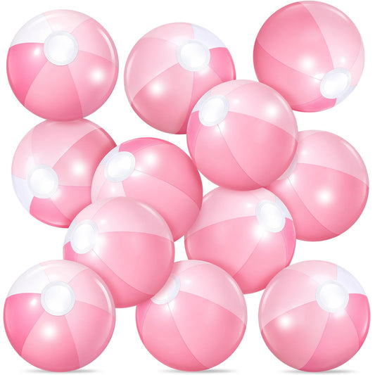 Realspring 12 Pcs Pastel Inflatable Beach Balls Kids Bulk Stripe Jumbo Big Beach Balls Pool Floating Toy for Adult Water Game Baby Shower Birthday Summer Swimming Party (Pink and White,10 Inch)