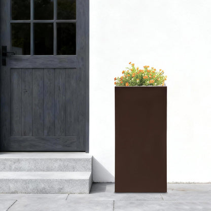 wukaeiue Galvanized Steel Planter Box 16x16x30 Inches, Brown - Modern Raised Garden Bed with Drainage Holes & Easy Assembly, Heavy Duty Metal Flower Pot for Outdoor Indoor Plants, Herbs, Flowers