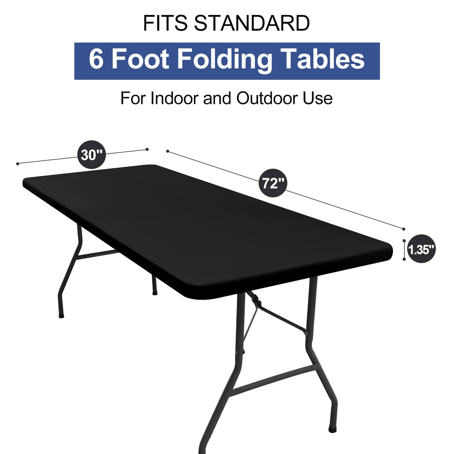 homing 4 Packs 6 Foot Rectangle Table Cloth, Waterproof Polyester Elastic Fitted Tablecloth, Washable Table Cover for Picnic, Camping, Outdoor (Black, 30" x 72")