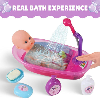 Liberty Imports Baby Bath Toys 13-Inch Little Newborn Doll Bath Set - Real Working Bathtub with Detachable Shower Spray and Accessories for Kids Pretend Play