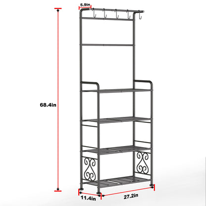 Plant Stand Indoor Outdoor Heavy Duty Metal - 68.4" Tall 4-Tier Shelf for Multiple Plants, Flowers, Rustproof Black Storage Rack for Patio, Balcony, Living Room, Garden, Includes Hooks&Adjustable Feet