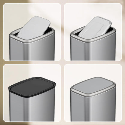 KHMMGK 8L/2.1 Gal Small Bathroom Trash Can with Lid, Swing-Top Rectangular Waste Bin, Stainless Steel Garbage Can for Home, Office, Toilet, Bedroom, Living Room (Silver)