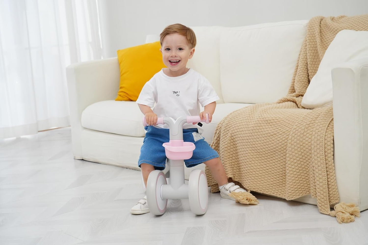 KidRoller Kid's Balance Bikes for 1 Year Old Boys and Girls, 12-24 Months Toddler Ride-on with Adjustable Seat and a Front Basket, First Birthday Gifts (White)
