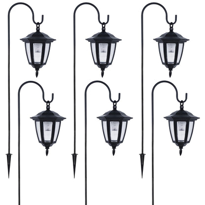 Dynaming 6 Pack Solar Hanging Lights Outdoor, Solar Powered Garden Decorative Lanterns with 6 x 38 Inch Shepherd Hooks, Waterproof Landscape Lighting for Lawn Patio Yard Pathway Driveway, Warm White