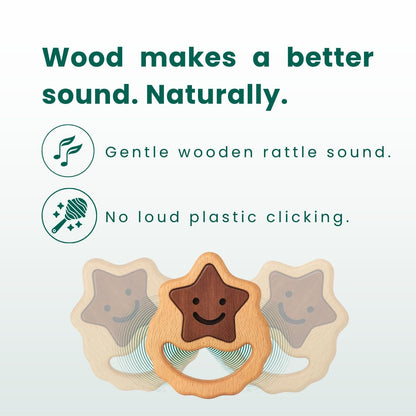 First Baby Rattle for Newborn (0–3 Months) – Natural Wooden Sensory Toy with Gentle Rattle Sound – Easy-Grip Infant Toy, Safe First Baby Gift