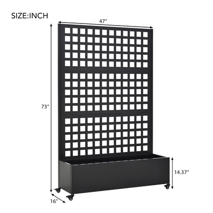 JIJIWANG 73" H Metal Raised Garden Bed with Trellis and Wheels, 73"x47"x16" Planter Box for Climbing Plants, Vegetables & Vines, Features Privacy Screen and Drainage Holes Black