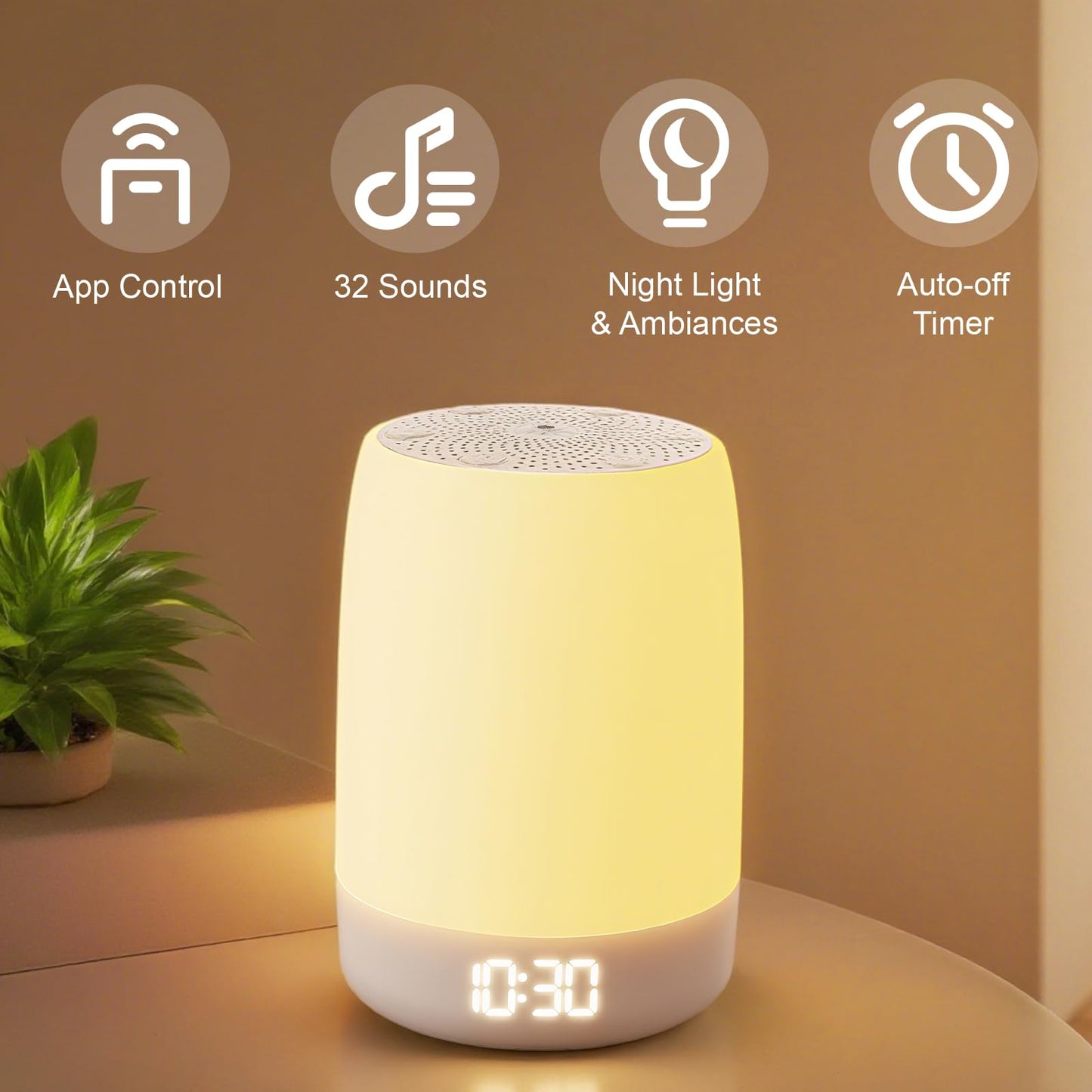 Reajoy White Noise Machine Alarm Clock for Baby Adults Kids with 32 Soothing Sounds 8 Colors Rainbow Breathing Light，Toddler Sleep Trainer with Timer, App Remote Control，Bluetooth Playback for Bedroom
