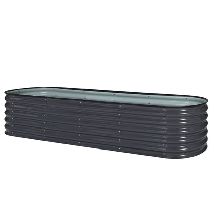MUPATER 8ftx2ftx1.4ft Raised Garden Bed Outdoor for Vegetables, 9-in-1 Galvanized Metal Planter Box, 17''H Modular Garden Bed Kit Oval for Herbs and Flowers, Grey