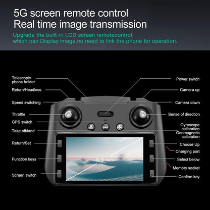 Drone with Camera 4k, GPS HD Drones for Adults, Remote Controller with Screen, Obstacle Avoidance, Brushless Motor FPV, 5G Transmission, 2 Battery, Professional