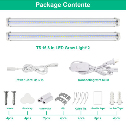 T5 Grow Lights 5000K Full Spectrum,1.4FT (2pcs x 10 Watts) Plant Growing Lamp,End-to-End Connectable Led Light Strips for Indoor Plants Succulents Flowers Growing