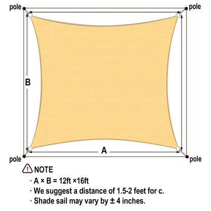 Vensovo Sun Shade Sail Rectangle 12' x 16' Permeable Canopy - UV Block Sunshade for Patio, Garden, Backyard, Deck (Yellow)