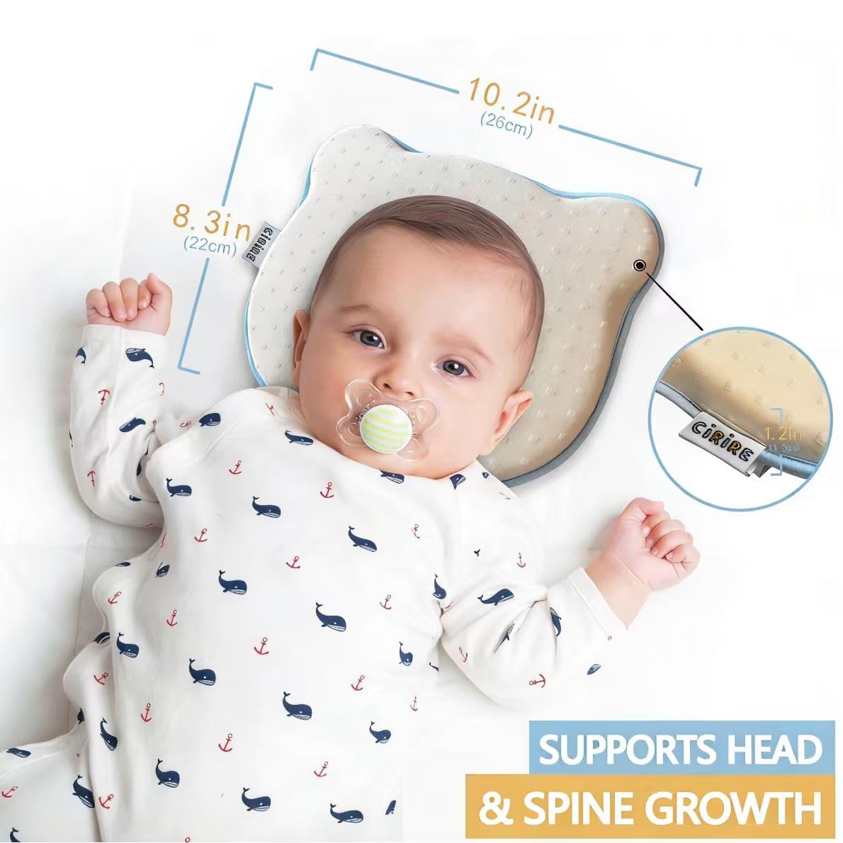 CIRIRE Memory Foam Baby Cushion, Soft Cozy Machine-Washable, Head and Neck Support Breathable Anti-Slip Design for Infants for Small Boys and Girls Tummy Time(Beige)