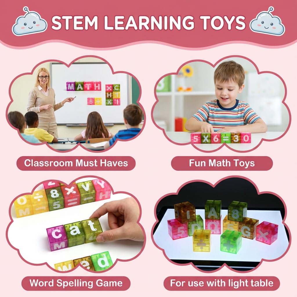 XNYV Magnetic Alphabet Blocks 40pcs - Educational STEM Learning Toys for Kids 3-8 | Portable Travel Letter Number Math Kit | Montessori Preschool Gifts Boys Girls