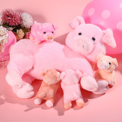 Honoson Nurturing Pig Stuffed Animal with Babies, Cuddly Nursing Mommy Pig Plushy with 4 Stuffed Magnetic Piggy Toys for Kids Boys Girls Birthday Gifts Family Funny Toys Party Decors Farm(Cute)