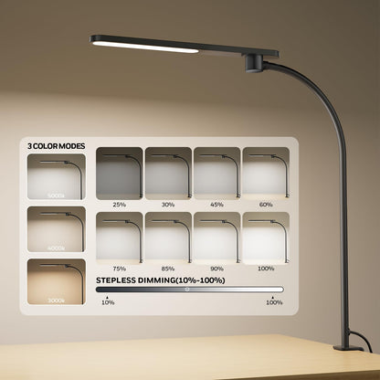Honeywell HJ2 Sunturalux™ Clamp LED Desk Lamp, CRI≥97 Full-Spectrum Eye-Caring Light, 3 Color Modes & Stepless Dimming, 16" Flexible Gooseneck for Reading, Home Office, Art Creation (Black)